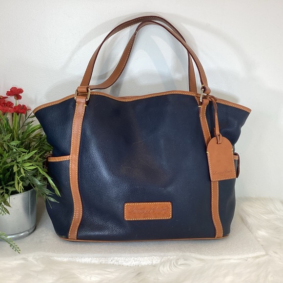 DOONEY BOURKE FLORENTINE TOTE HANDBAG PEBBLED LEATHER NAVY 17x12
